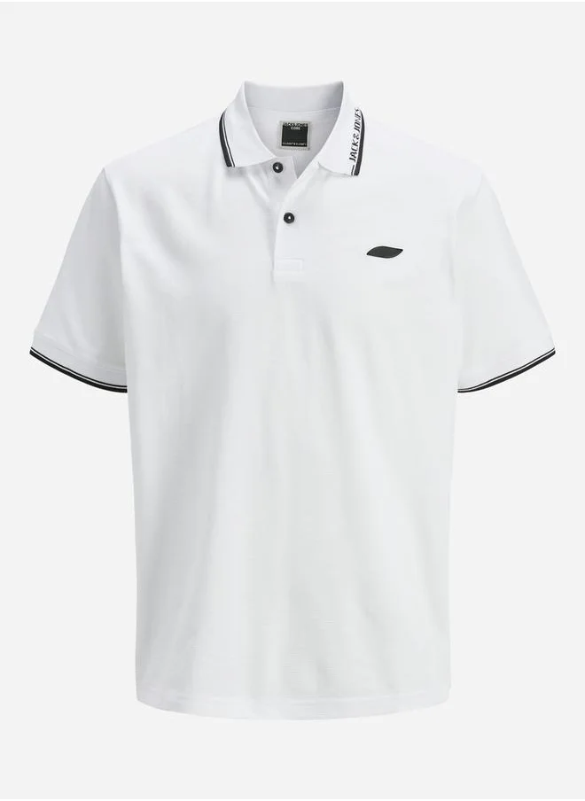 JACK & JONES Textured Badge Detail Regular Fit Polo T-Shirt