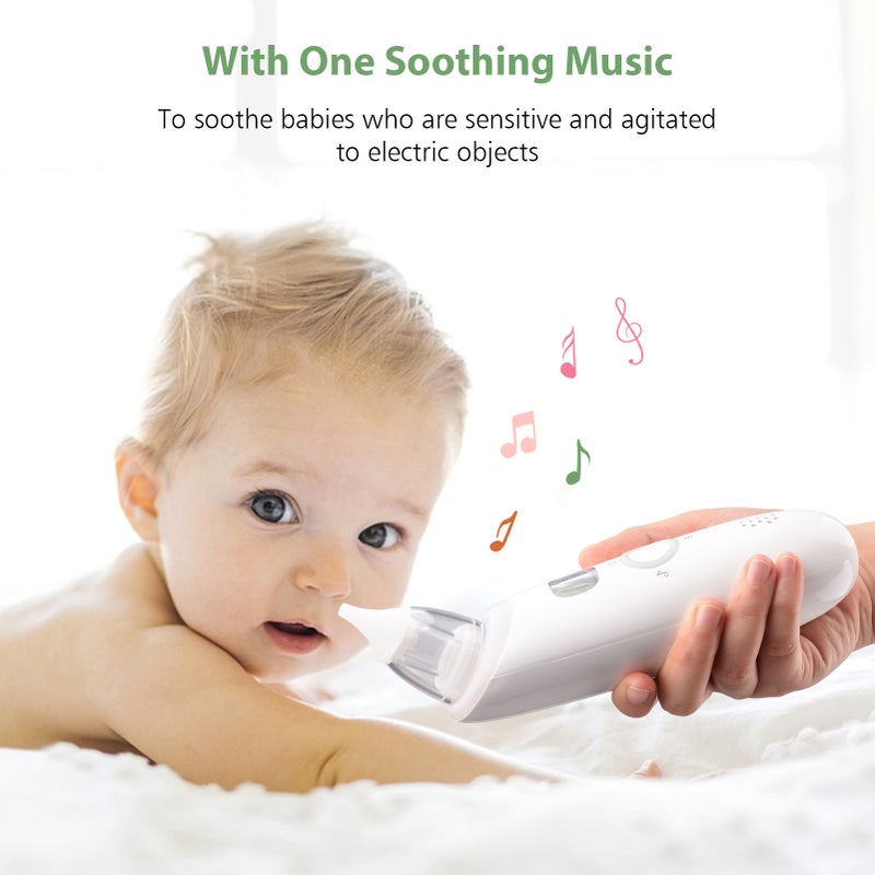 Electric Baby Nasal Aspirator White 3 Adjustable Suction Levels - 3 Silicone Suction Tips Low Noise USB Rechargeable Nasal Aspirator for Newborns Toddlers Night Use - Image 3