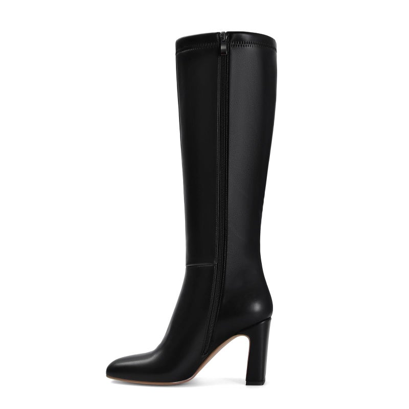 MICIFA Knee High Boots Women Chunky Heel Square Toe Tall Black Boot for Women Leather Side Zipper Long Shoes - Image 4