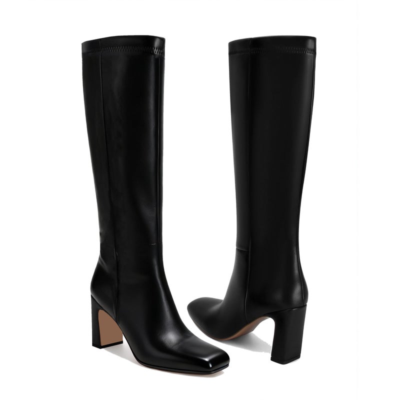 MICIFA Knee High Boots Women Chunky Heel Square Toe Tall Black Boot for Women Leather Side Zipper Long Shoes - Image 5