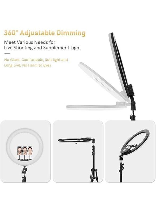 18-Inch LED Ring Light with Tripod & Phone Holder - 3 Light Modes, 11 Brightness Levels, 2700K-5500K for Makeup & Video - Image 3