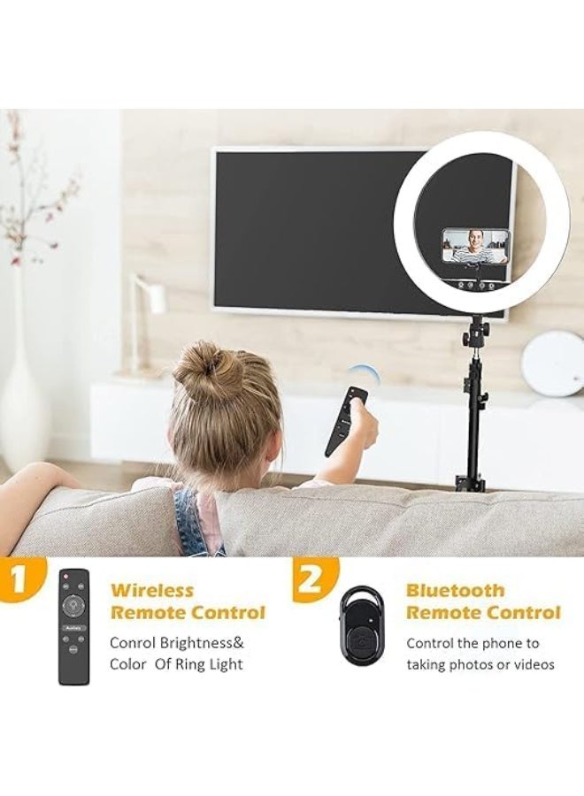 18-Inch LED Ring Light with Tripod & Phone Holder - 3 Light Modes, 11 Brightness Levels, 2700K-5500K for Makeup & Video - Image 2