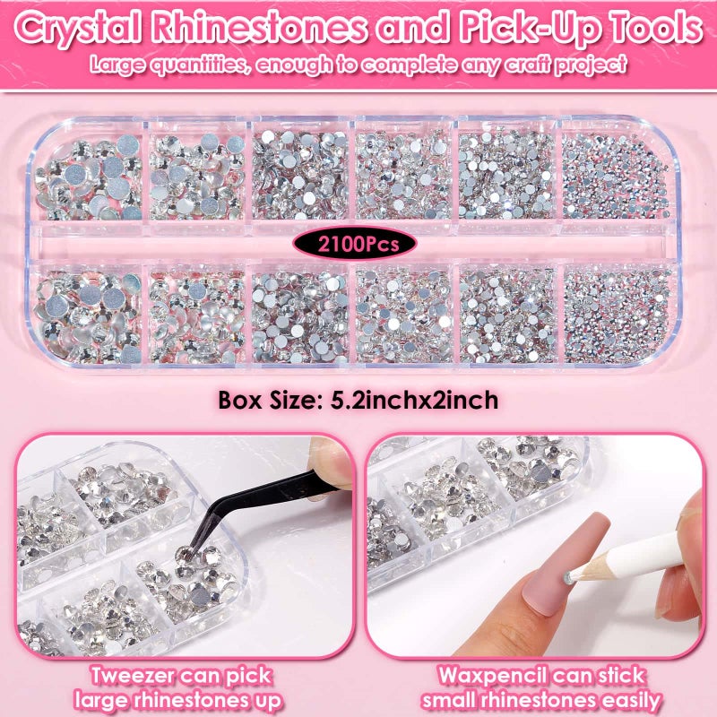 Audab B7000 Jewelry Adhesive Glue with Glass Rhinestones for Crafts, 2100Pcs Flat Back Gems Crystal Not Resin Rhinestones with Tweezer Clear Glue for DIY Clothes Fabric Shoes Jewelry Making Nail Art - Image 5