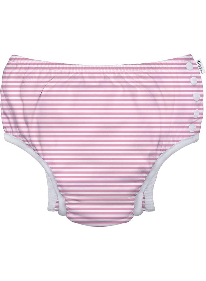 green sprouts Baby Girls Snap Infant and Toddler Reusable Swim Diapers, Light Pink Pinstripe, 12 Months - Image 1