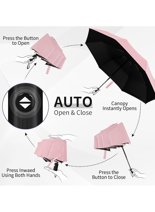 Taimi - Automatic Folding Umbrella, Sunblock and Rain Umbrella with 80 Bones , Durable and Sturdy, Unisex, Pink - Image 1
