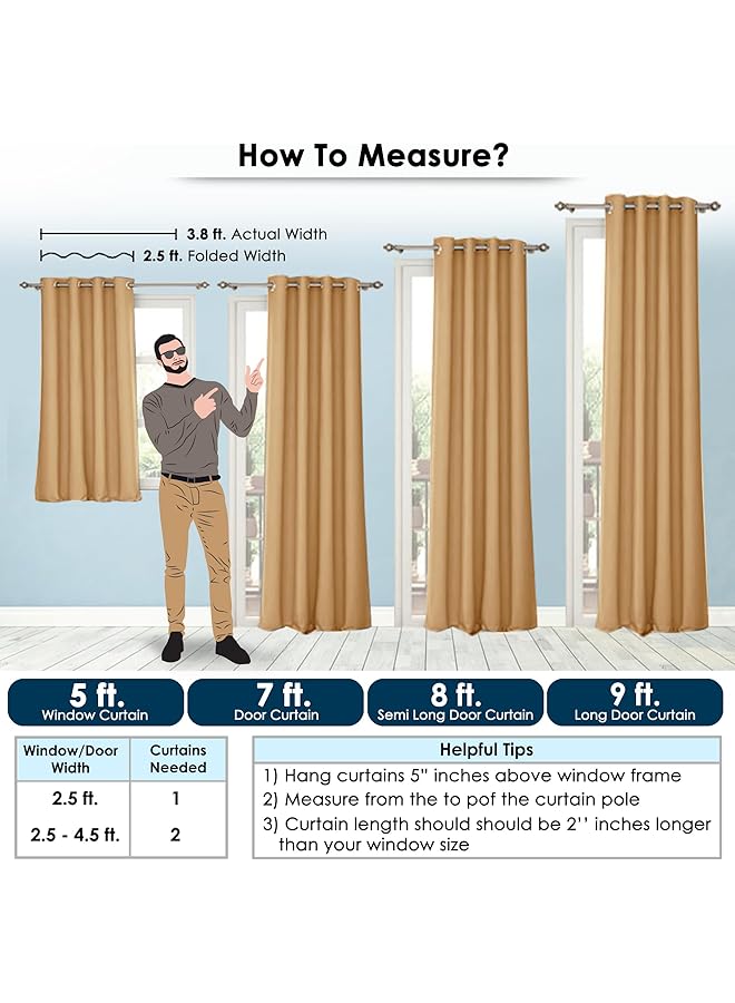 erorex Blackout Window Curtains 5 Feet Long Set Of 3 Room Darkening Plain Print Opaque Room Darkening Curtain For Living Room Bedroom Hall 118 X 152 Cm Mustard 100 Percent Opacity - Image 2