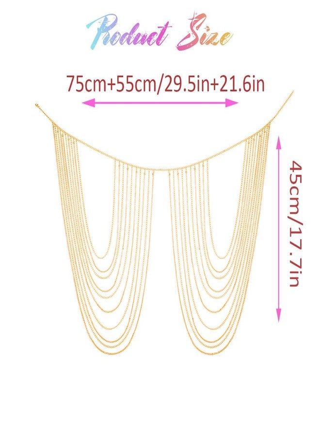 RECTYO GALLERY 1 Pcs Premium Rhinestone Body Chains Layered Crystal Waist Chain Beach Bikini Fashion Body Jewelry Accessories for Women and Girls (white gold) - Image 5