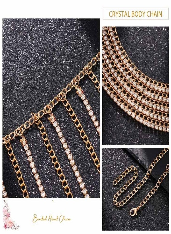 RECTYO GALLERY 1 Pcs Premium Rhinestone Body Chains Layered Crystal Waist Chain Beach Bikini Fashion Body Jewelry Accessories for Women and Girls (white gold) - Image 2