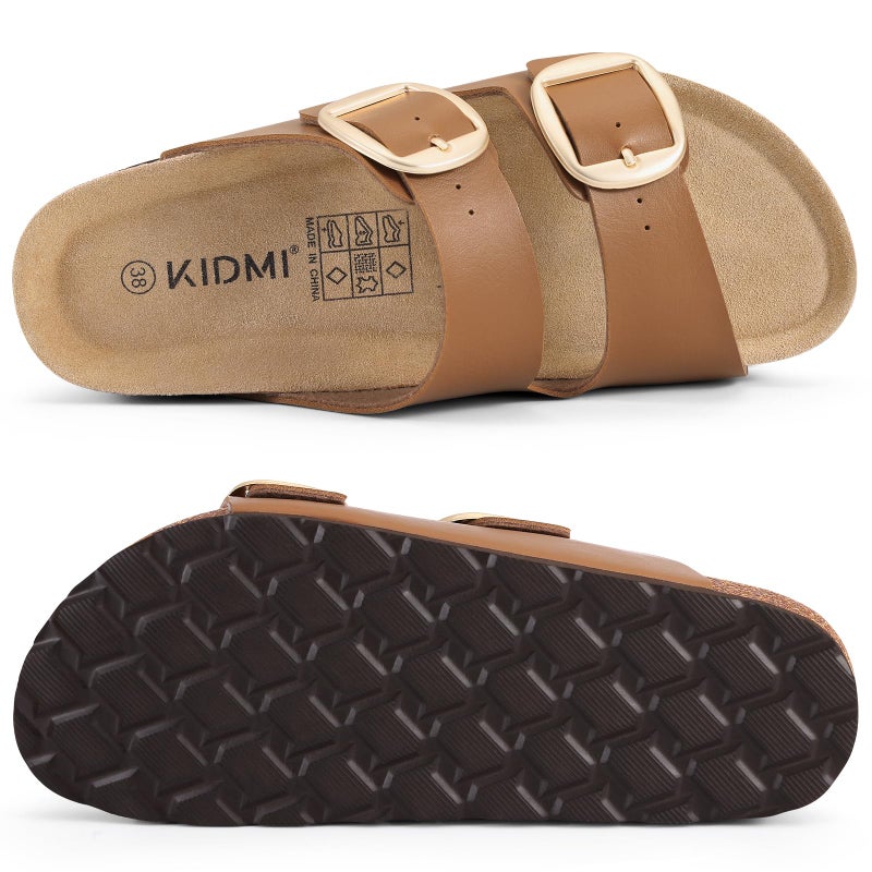KIDMI Women's Cork Footbed Slide Sandals Comfortable Arch Support Outdoor Sandal with Big Adjustable Buckle for Summer Light Brown Size 8-8.5 (39) - Image 4