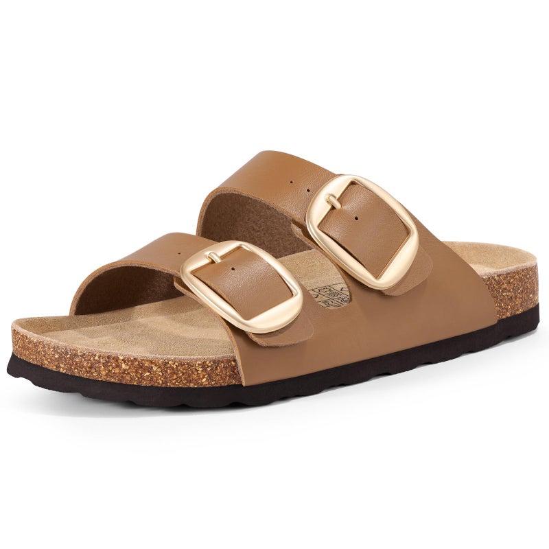 KIDMI Women's Cork Footbed Slide Sandals Comfortable Arch Support Outdoor Sandal with Big Adjustable Buckle for Summer Light Brown Size 8-8.5 (39) - Image 5