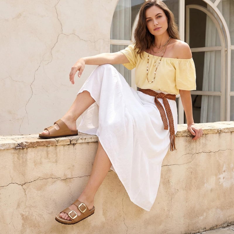 KIDMI Women's Cork Footbed Slide Sandals Comfortable Arch Support Outdoor Sandal with Big Adjustable Buckle for Summer Light Brown Size 8-8.5 (39) - Image 3