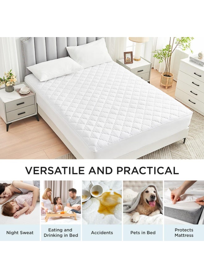 BananaHome Mattress Pad Waterproof Full Size Mattress Protector Breathable Soft, Noiseless Quilted Fitted Mattress Cover Fits up to 30cm Deep Elastic Fitted Mattress Topper (White, 200x200cm) - Image 3