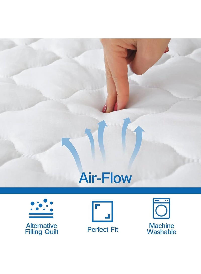 BananaHome Mattress Pad Waterproof Full Size Mattress Protector Breathable Soft, Noiseless Quilted Fitted Mattress Cover Fits up to 30cm Deep Elastic Fitted Mattress Topper (White, 200x200cm) - Image 5