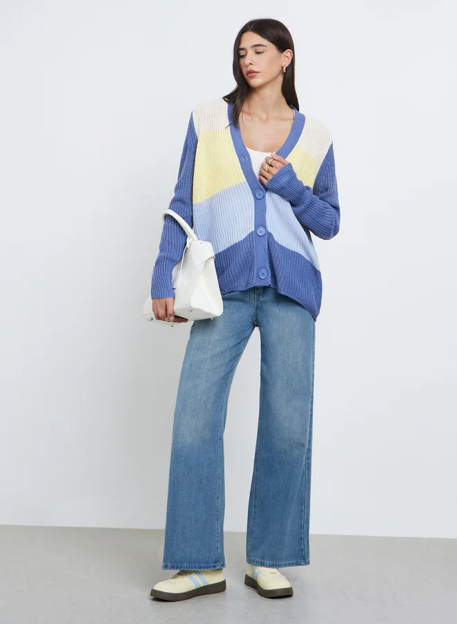 Take Two  Take Two Multi Color Block Oversized Cardigan for Women | Best Price UAE