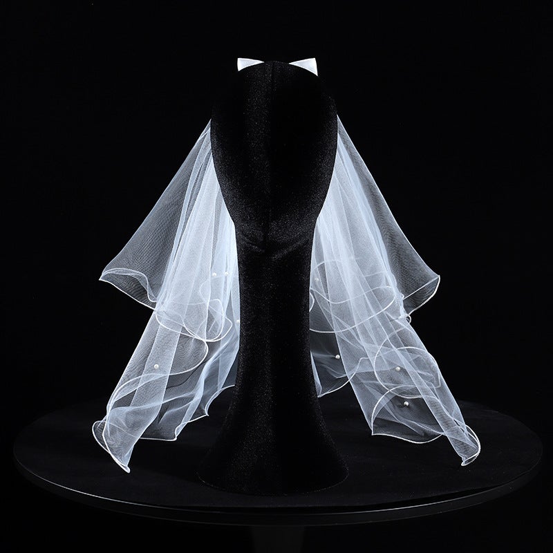 Veil Bridal Main Wedding Headdress Short Bow Ribbon Mori Beautiful Wedding License Pography Pography Hair Accessories - Image 3