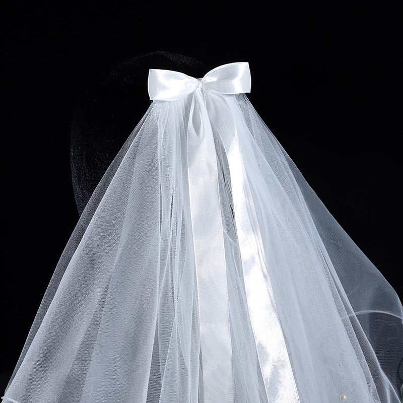 Veil Bridal Main Wedding Headdress Short Bow Ribbon Mori Beautiful Wedding License Pography Pography Hair Accessories - Image 4