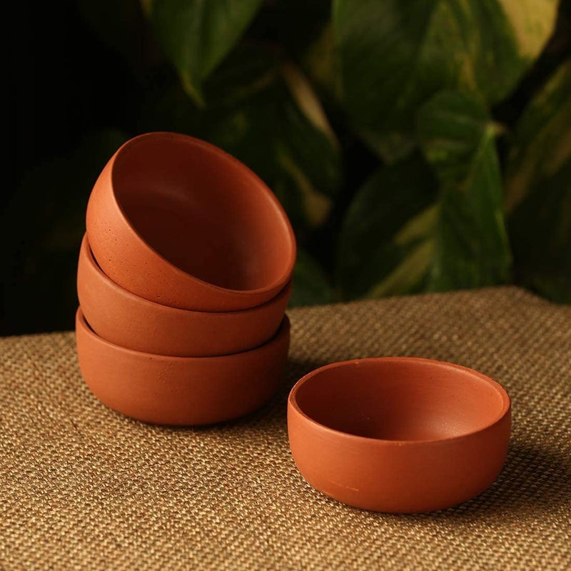 SHRIYAM CRAFTS Clay Katori Serving Bowl Chatni Bowls (Chatni Pack Of 4Brown, 500 Ml) - Image 4