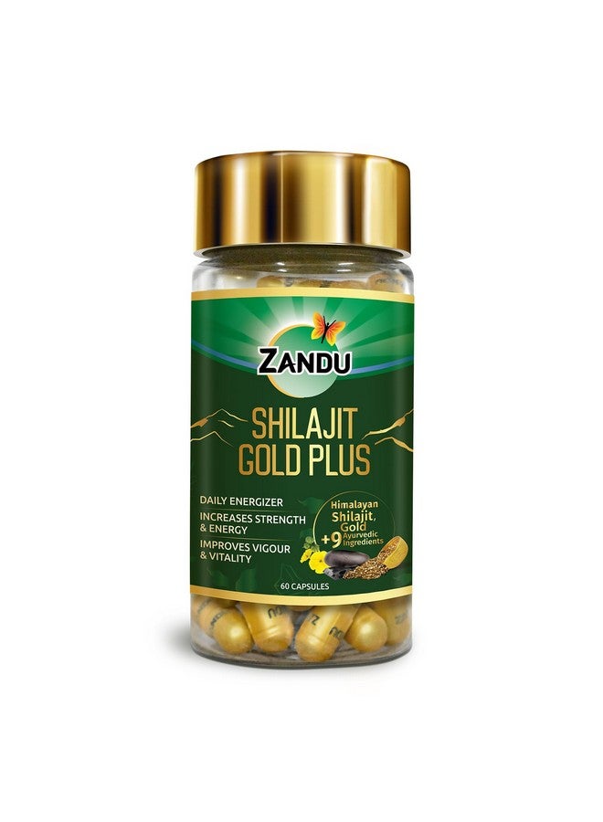 Zandu زاندو شيلجيت جولد بلس | 100% شيلجيت هيمالايا نقي + 24 قيراط ذهب + 9 أعشاب قوية | يعزز القوة، التحمل، الحيوية، النشاط والطاقة | تركيبة متقدمة تم اختبارها علمياً | 60 كبسولة - Image 1