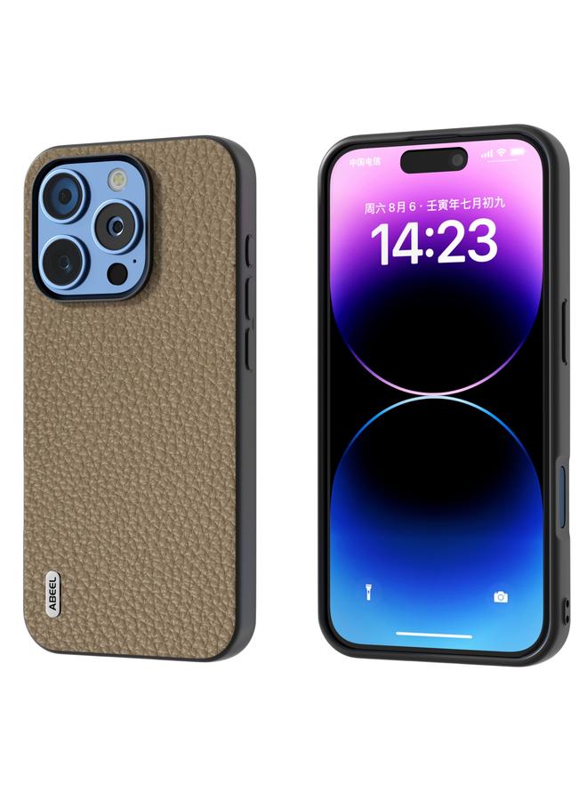 The Bros Case For iPhone 16 Pro ABEEL Genuine Leather Litchi Texture Phone Case 