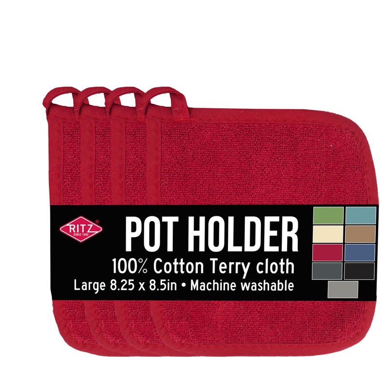 Ritz Terry Potholder & Hot Pad: Unparalleled Heat Resistant  Durable 100% Cotton - Ergonomically Designed for Optimal Grip - Easy-Care Machine Washable - Perfect for Your Kitchen - Paprika Red  4-Pk - Image 1