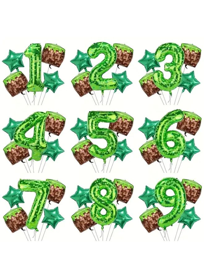 Pixel Miner Foil Balloon Set Suit 9 Mining Theme Number Balloons 1 9 Party Decorations - Image 1
