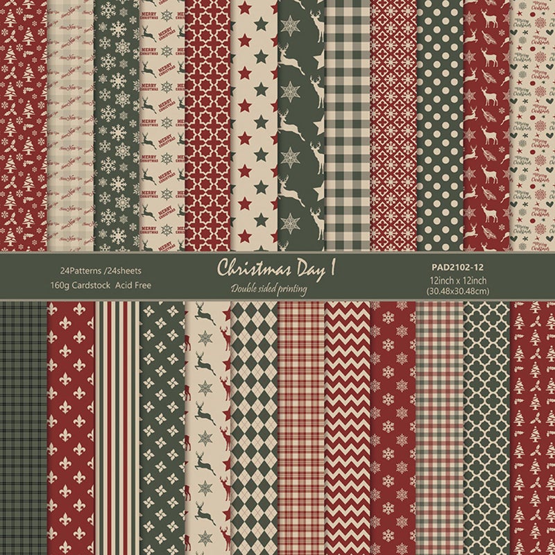 MIATTCLD Scrapbook Paper Winter Patterned Paper for Scrapbooking, 24 Sheets Double Sided Colorful Holiday Decorative Craft Papers for Junk Journals Greeting Cards Decoration (A, 12x12 IN) - Image 1