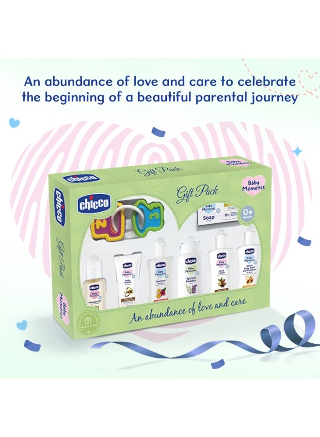 Chicco Baby Moments Delight Gift Pack Green, Ideal Baby Gift Sets for Baby Shower, Newborn Gifting, New Parents, Birthdays, New Advanced Formula with 0% Phenoxyethanol, 0m+ (8 Items) - Image 2