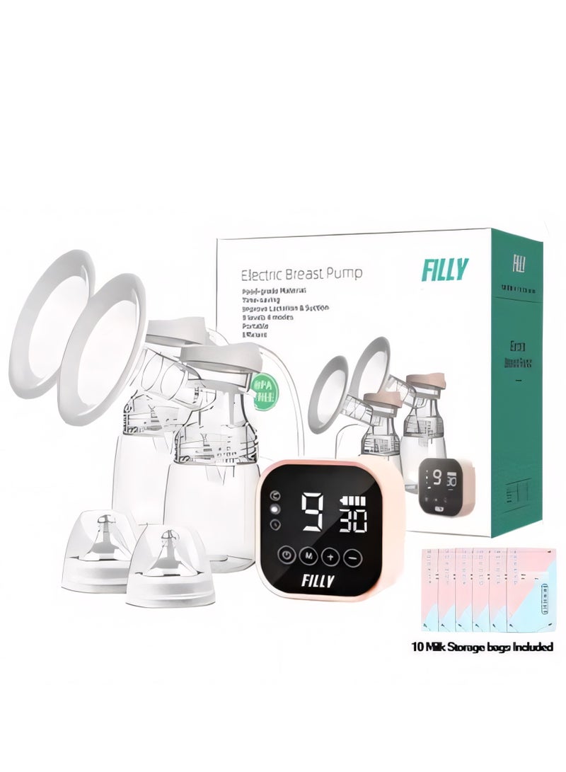 فيلي مضخة ثدي كهربائية مزدوجة مع وظيفة الرضاعة الطبيعية، مضخة ثدي كهربائية أوتوماتيكية قابلة للارتداء بدون استخدام اليدين مع أكياس تخزين حليب إضافية سعة 250 مل، 10 قطع - Image 1
