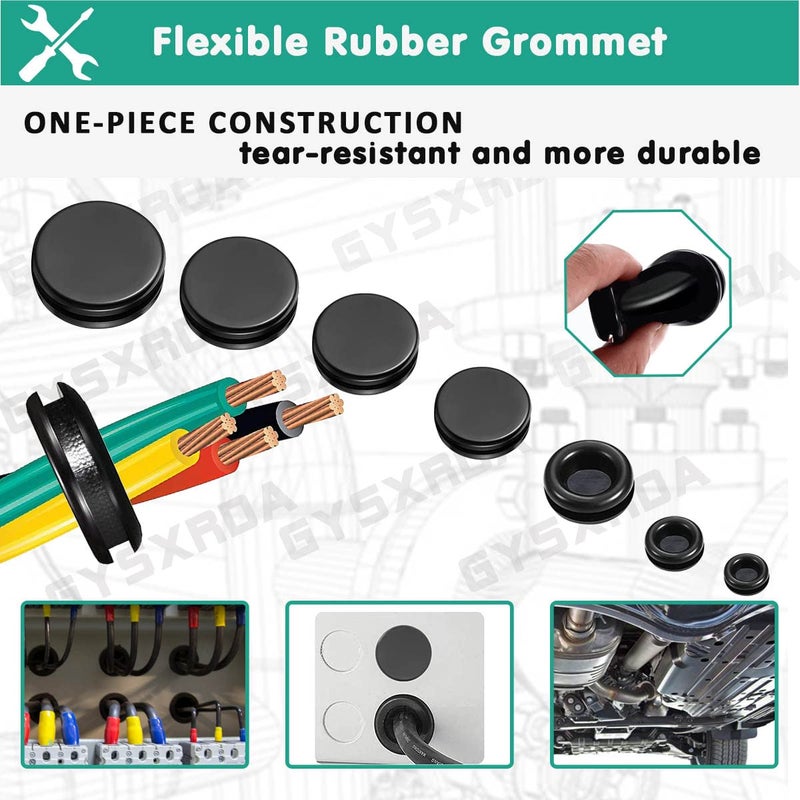 Gysxrda Rubber Grommet Kit 170 Pack - Black Firewall Grommet Assortment 7 Sizes Rubber Cable Hole Plug for Holes, Electrical, Plumbing, Automotive, Boat, Home Improvement Cord Wire Pipe Organization - Image 4