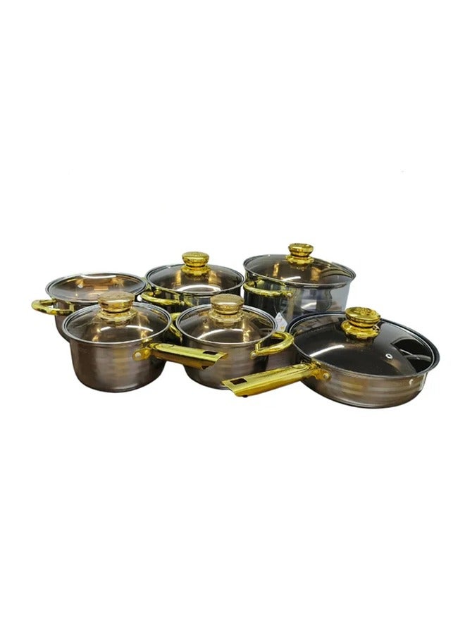 Luxury 12‑Piece Stainless Steel Cookware Set with Gold Handles – Non‑Stick, Induction & Oven Safe  - Image 1