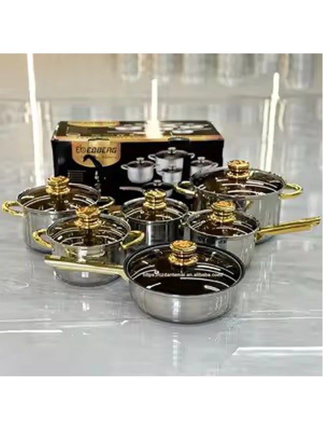 Luxury 12‑Piece Stainless Steel Cookware Set with Gold Handles – Non‑Stick, Induction & Oven Safe  - Image 2