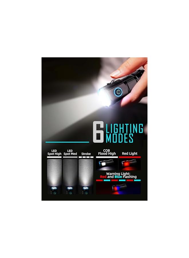 promass Compact LED Flashlight, 1200 Lumens - Small USB Rechargeable Flashlight with Clip, Mini Pocket EDC with Unique Tail Design - Image 3