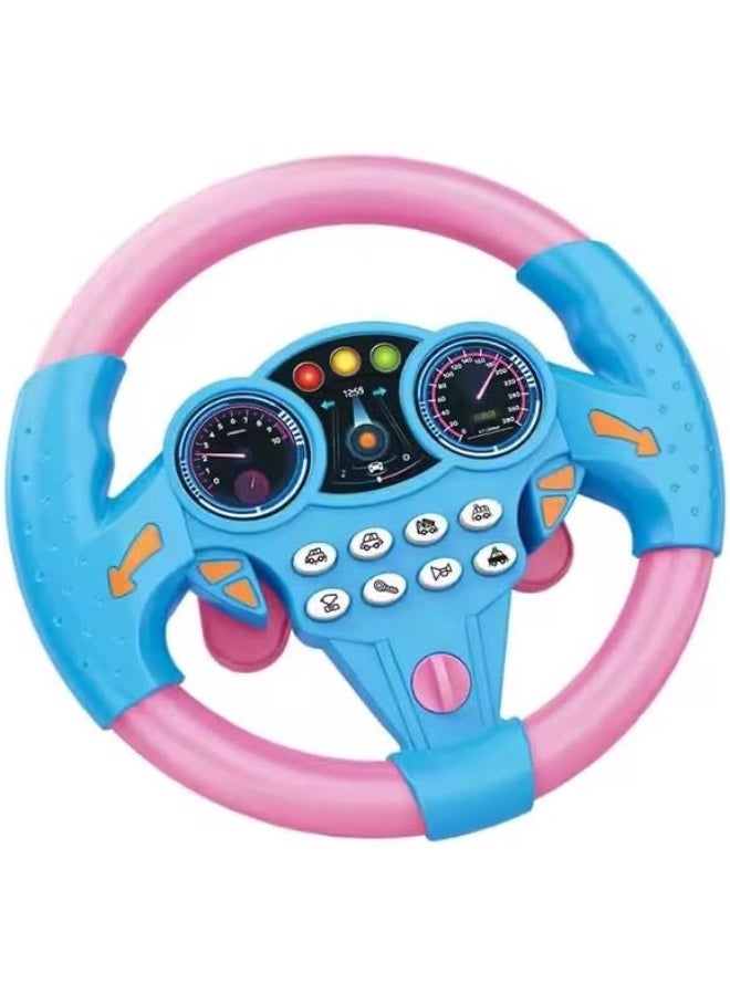 Kids Toy Steering Wheel, Pink and Blue, with Control Panel and Speed Indicators, Interactive Steering Wheel for Play - Image 1