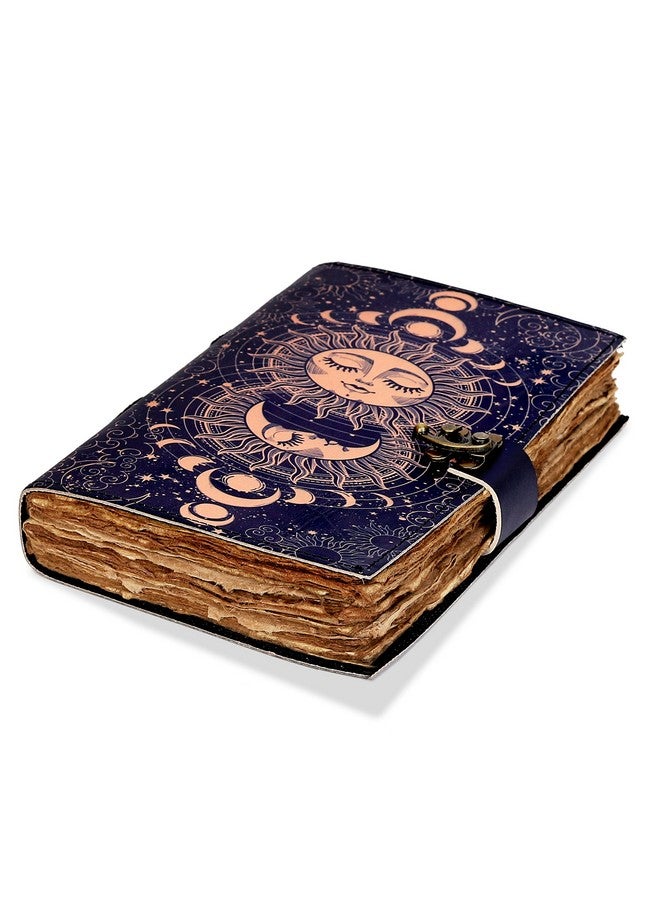cuero Sun & Moon Printed Journal, Handmade Deckle Edge Old Unlined Paper, Sun Moon Journal, Leather Sketchbook, Leather Notebook, Leather Journal For Men, Leather Journal For Women, Drawing Journal (9 X 6 - Image 1