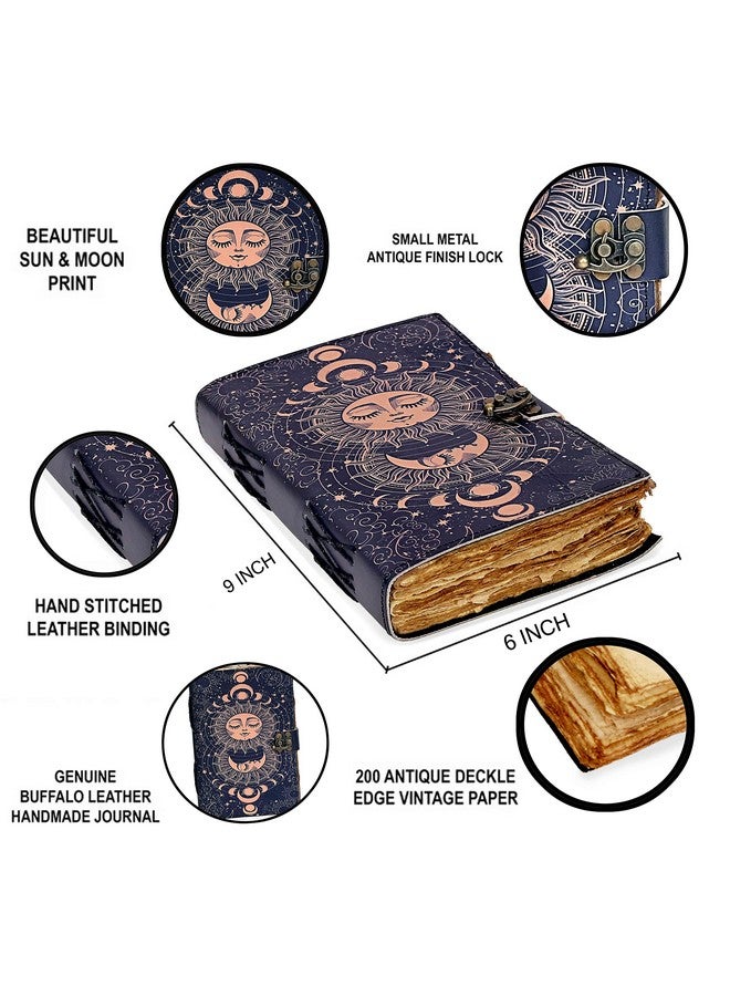 cuero Sun & Moon Printed Journal, Handmade Deckle Edge Old Unlined Paper, Sun Moon Journal, Leather Sketchbook, Leather Notebook, Leather Journal For Men, Leather Journal For Women, Drawing Journal (9 X 6 - Image 2