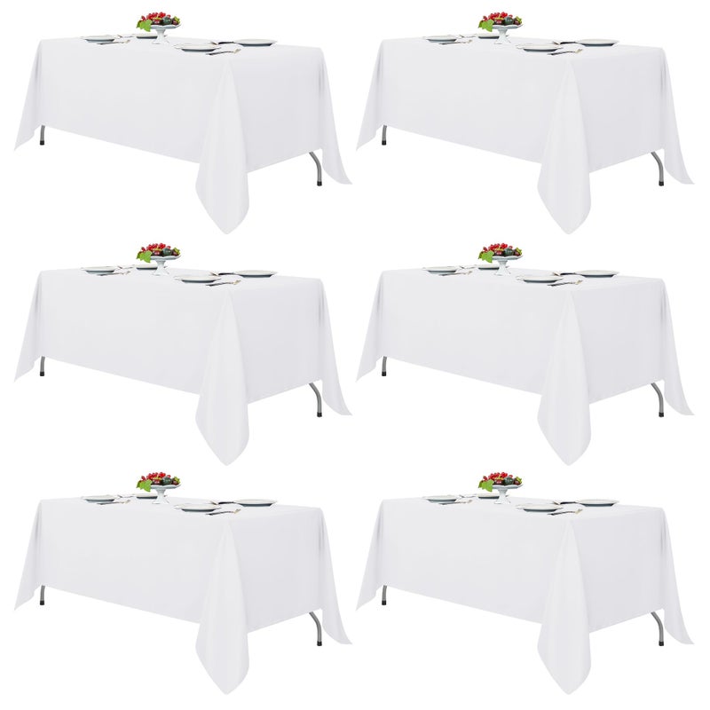 Fitable White Rectangle Tablecloths for 6 Foot Tables 6 Pack  70 x 108 Inches  Stain Resistant and Washable Table Clothes Polyester Fabric Table Covers for Wedding Party Banquet Buffect