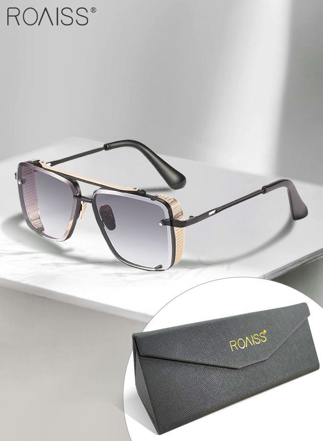 رويس نظارة شمسية مربعة عصرية للرجال والنساء، نظارة الشمس الواقية من الأشعة فوق البنفسجية 400 بإطار معدني أسود، ظلال شمس مضادة للوهج عصرية مناسبة للقيادة وصيد الأسماك والسفر، بعدسة رمادية - Image 1