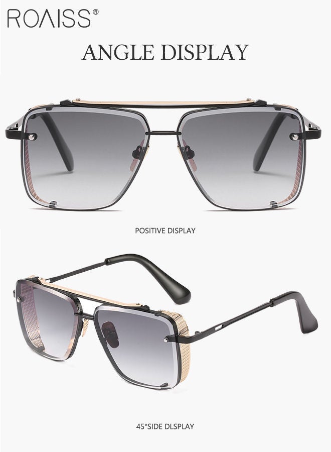 رويس نظارة شمسية مربعة عصرية للرجال والنساء، نظارة الشمس الواقية من الأشعة فوق البنفسجية 400 بإطار معدني أسود، ظلال شمس مضادة للوهج عصرية مناسبة للقيادة وصيد الأسماك والسفر، بعدسة رمادية - Image 3
