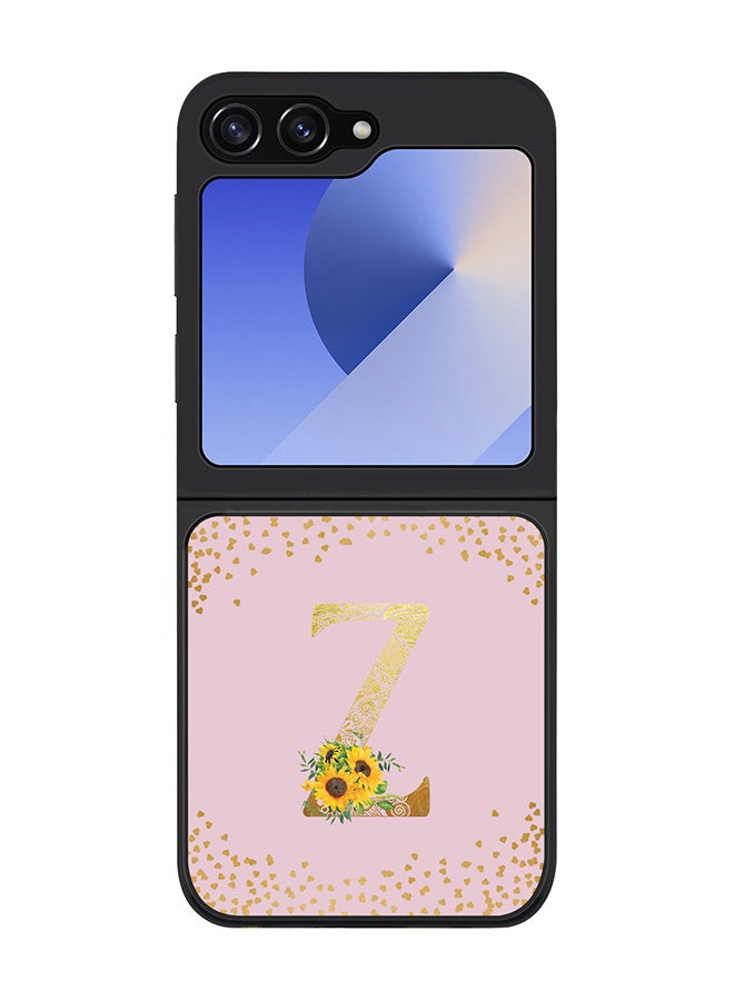 Stylizedd Rugged Black edge case for Samsung Galaxy Z Flip7 FE, Slim fit Case Flexible Cover - Custom Monogram Initial Letter Floral Pattern Alphabet - Z (Pink ) - Image 1
