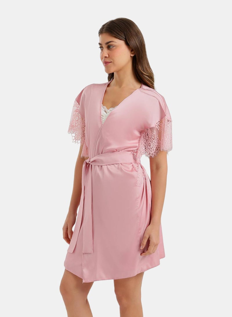 Carina Lace-Sleeve Satin Robe - Image 2