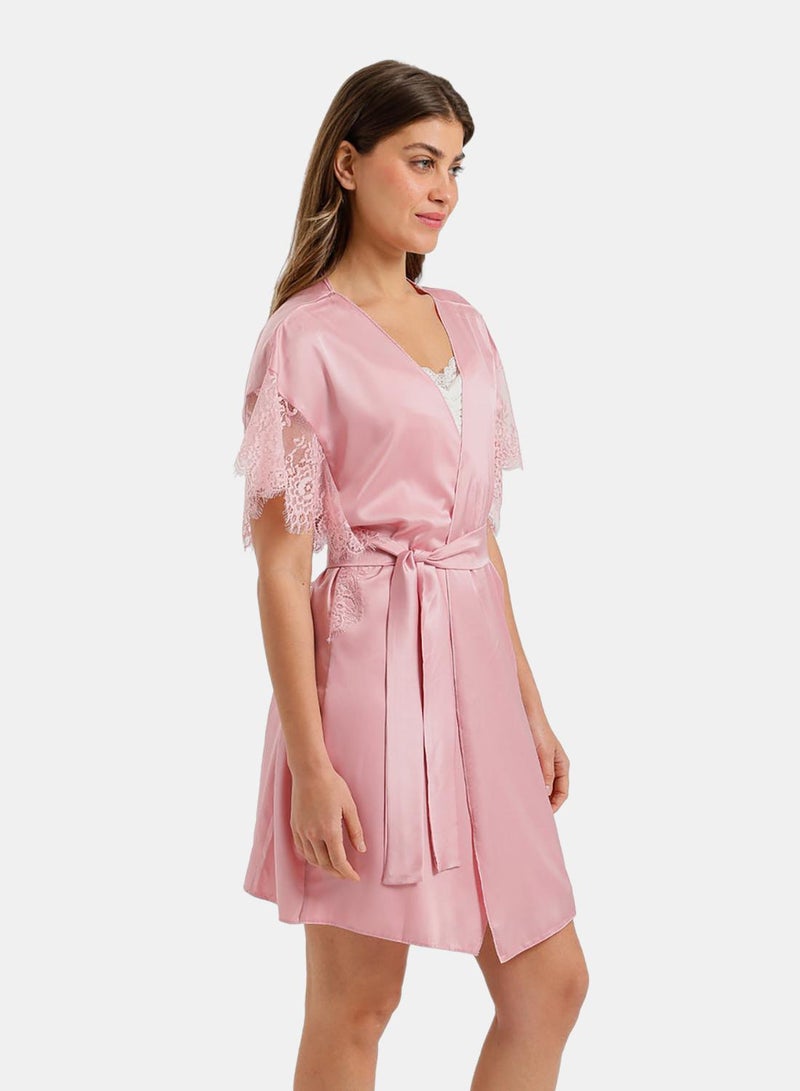 Carina Lace-Sleeve Satin Robe - Image 3