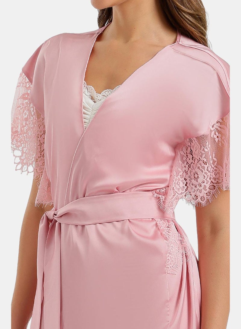 Carina Lace-Sleeve Satin Robe - Image 5
