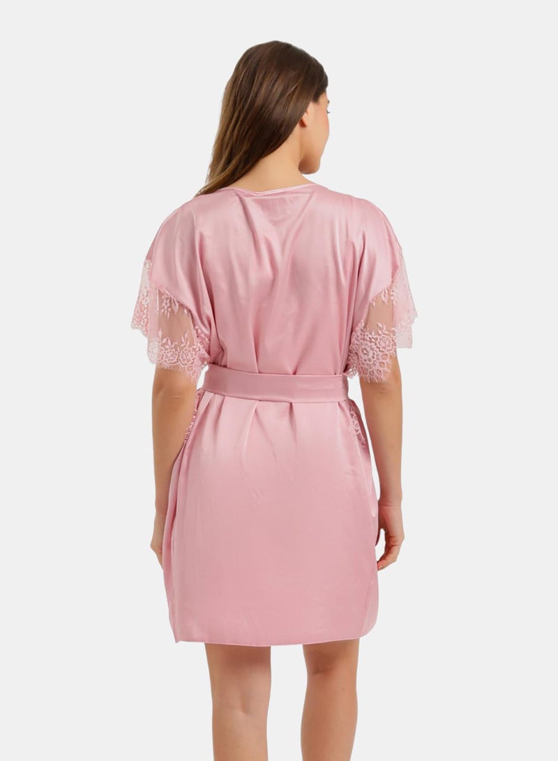Carina Lace-Sleeve Satin Robe - Image 4