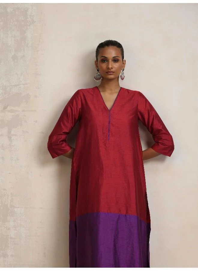 ترو برونز trueBrowns Red Silk Kurta Set