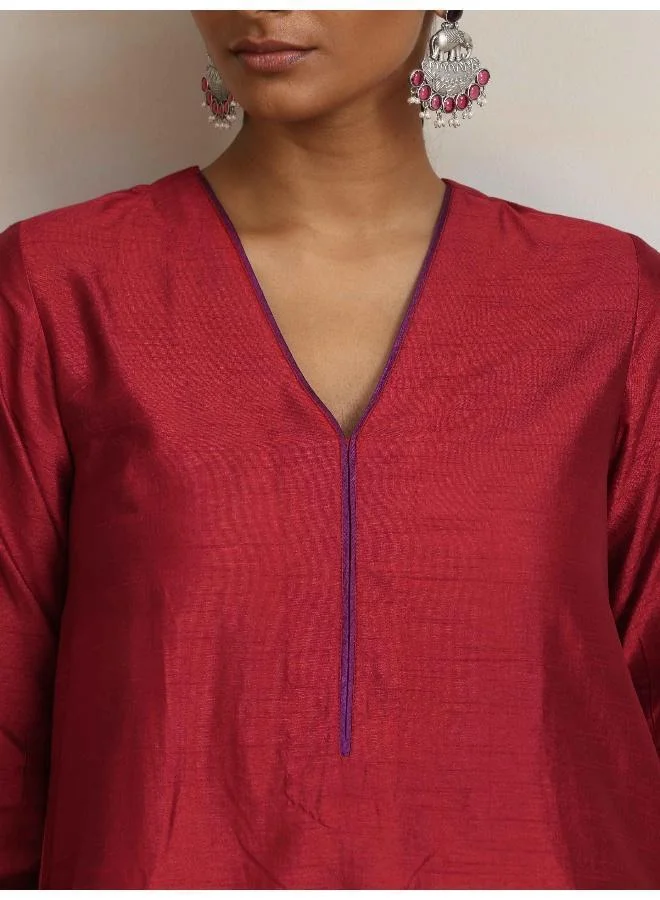 ترو برونز trueBrowns Red Silk Kurta Set