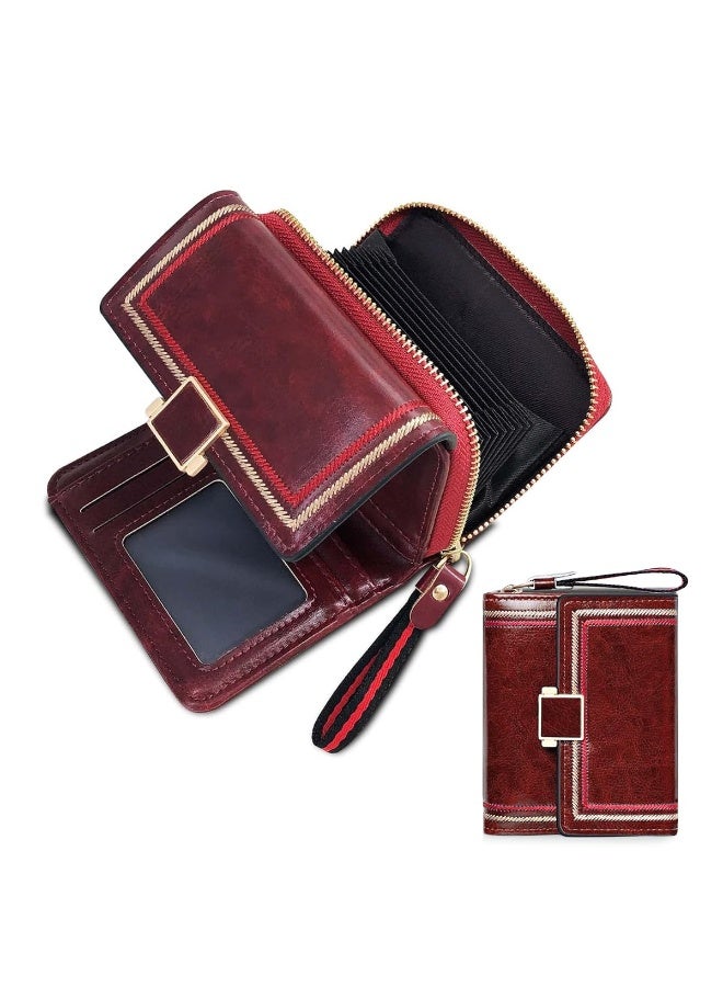  بالي محفظة PALAY® MIni للنساء من جلد البولي يوريثان وحقيبة بطاقات ونقود للنساء وحقيبة بطاقات RFID وحقيبة كلاتش كلاسيكية باللون الأحمر العنابي هدية للفتيات - Image 1