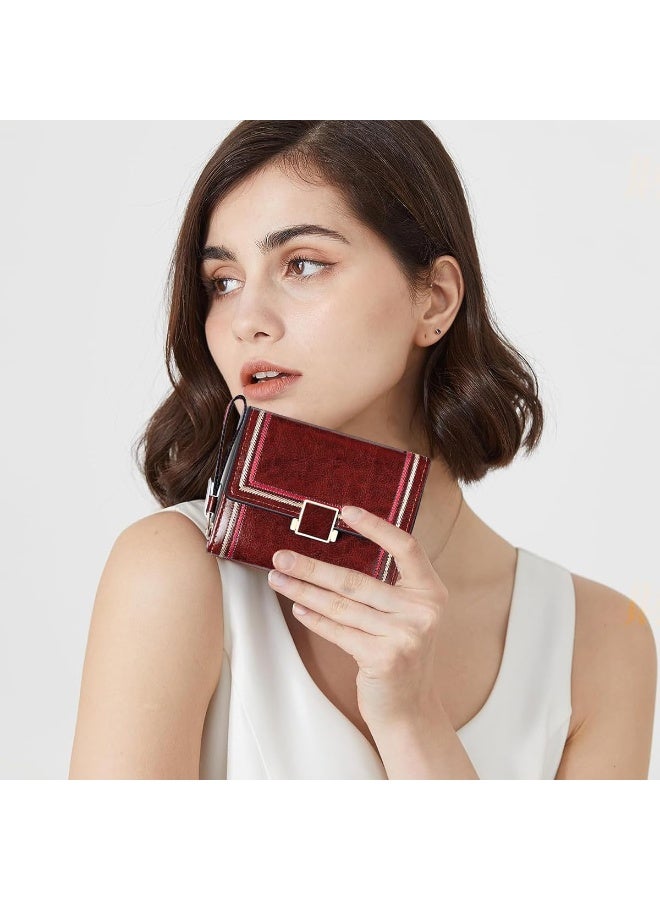  بالي محفظة PALAY® MIni للنساء من جلد البولي يوريثان وحقيبة بطاقات ونقود للنساء وحقيبة بطاقات RFID وحقيبة كلاتش كلاسيكية باللون الأحمر العنابي هدية للفتيات - Image 5