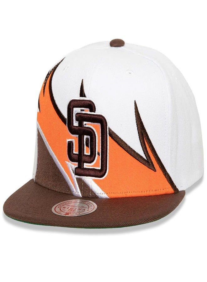 Mitchell & Ness SD San Diego Padres Cooperstown Waverunner Snapback Cap, Adjustable Hat White Brown - Image 1