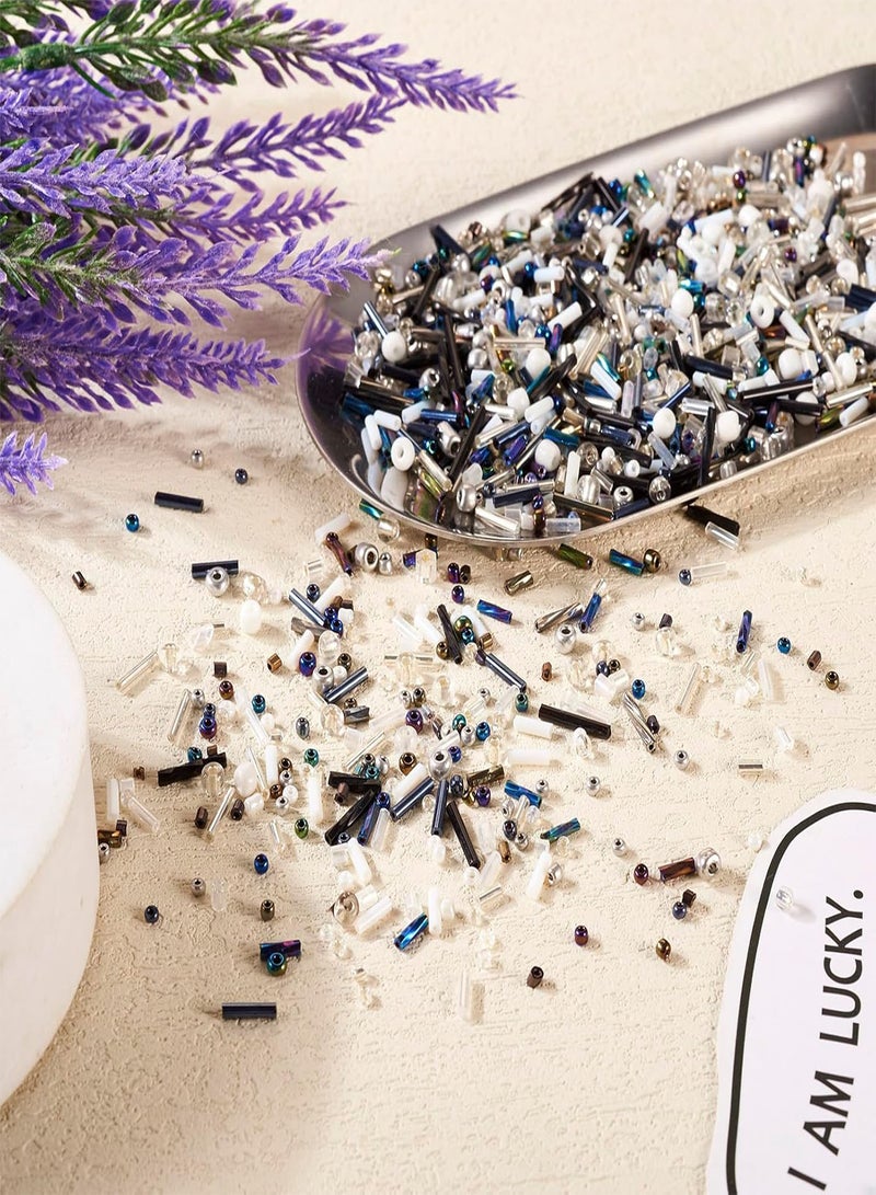 GGOOT Pandahall 10g Black White Seed Beads Glass Bugle Beads Mixed Styles Long Tube Twisted Beads Assorted Tiny Beads for DIY Earrings Bracelets Jewelry Making Sewing Projects - Image 2