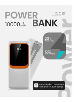 T I G O Super Fast Charging 10000mAh Power Bank With Built in Cables, USB C Battery Pack 5 Outputs 4 Inputs with LED Type C Display, 22.5W Fast Charging Portable Charger Compatible with Smartphones and more White  - Image 1